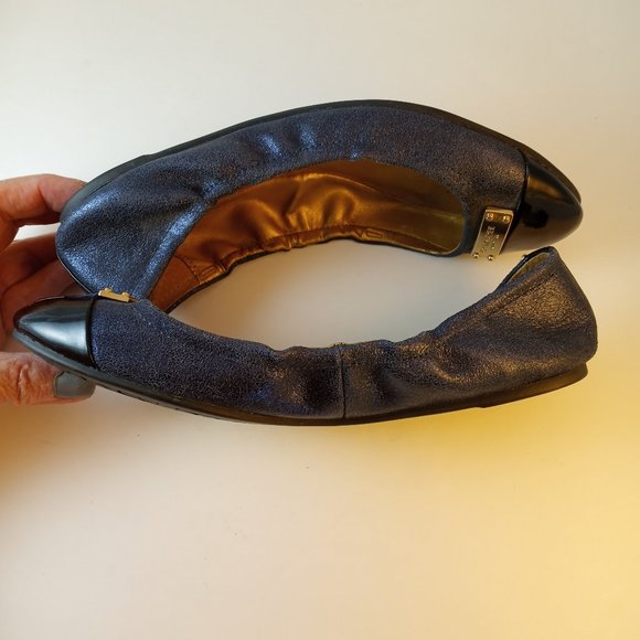 Coach Darsi Blue Metallic Black Cap Toe Slip on Ballet Flats size 7 - Picture 4 of 14
